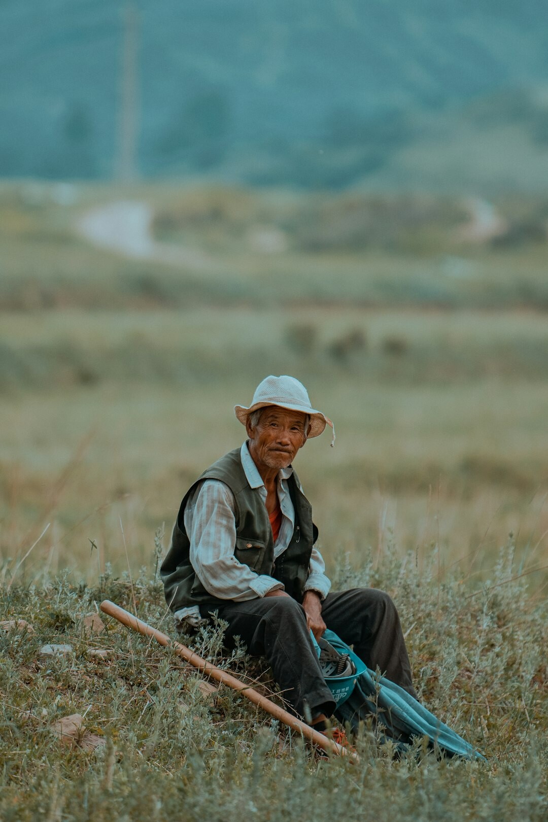 elderly farmer in field